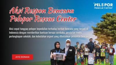 Gambar banner Pelopor Rescue Center, aksi dalam kemanusiaan dimulai dari kita.