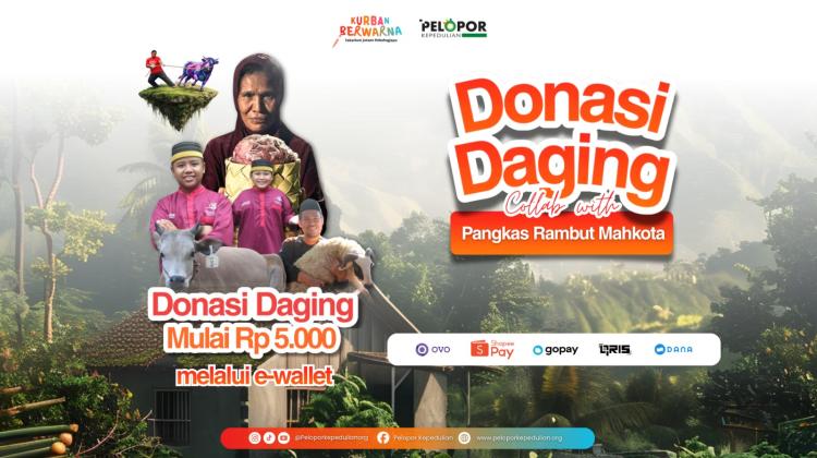Banner program Donasi Daging Collab With Pangkas Rambut Mahkota