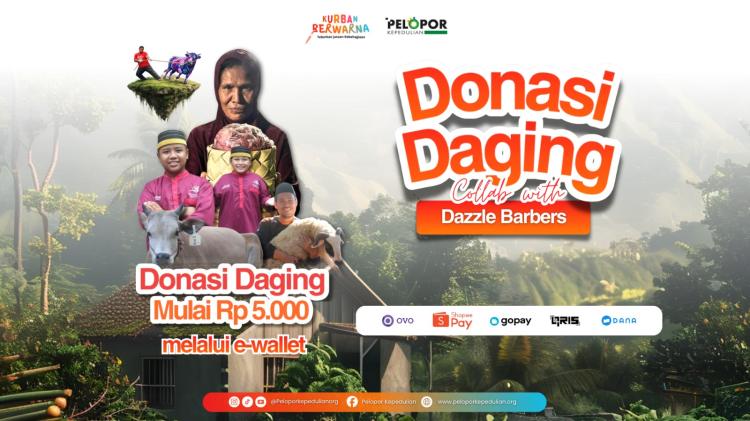 Banner program Donasi Daging Collab With Dazzle Barbers