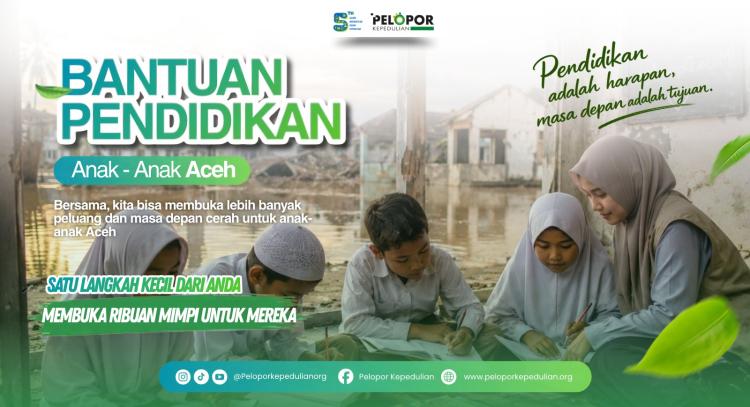 Banner program Bantuan pendidikan untuk anak anak di Aceh