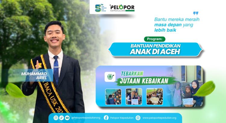 Gambar banner Bantuan pendidikan untuk anak-anak di Aceh ft Muhammad Ariel