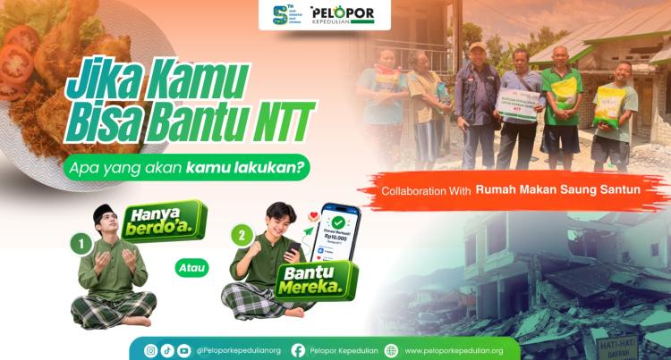 Banner program Bantuan Untuk NTT ft rumah makan saung santun