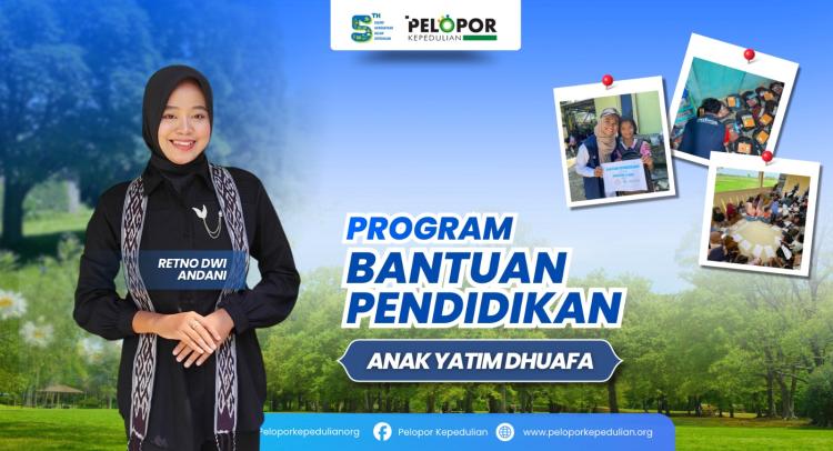 Banner program Bantuan Pendidikan Untuk Yatim Dan Dhuafa ft Retno Dwi Andani