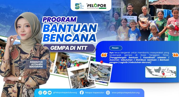 Banner program Bantuan Bencana Gempa di NTT ft Ramadha Azzahra Maharani