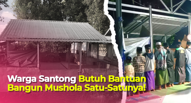 Banner program Sedekah Jariyah Ganti Dinding Triplek Mushola Warga Santong