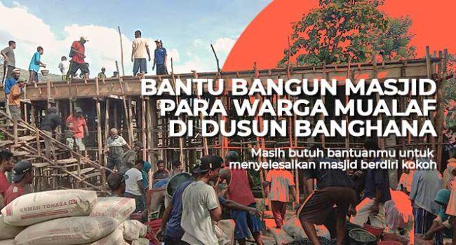 Banner program Pembangunan Masjid Pertama di Pelosok Desa Alor Tak Kunjung Selesai
