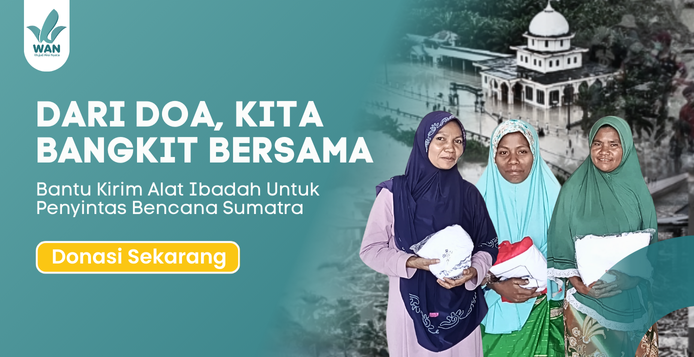Banner program Sedekah Jariyah Alat Ibadah untuk Korban Bencana Sumatra