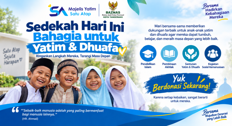 Banner program Donasi Wisata Rohani 300 Anak Yatim  Dhuafa Bersama BAZNAS Kota Tangerang