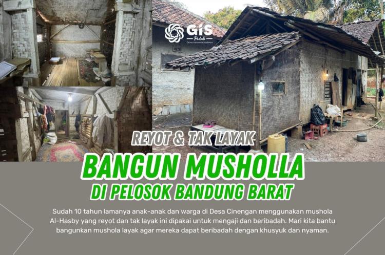 Banner program SEDEKAH JARIYAH BANGUN MUSHOLA REYOT JADI KOKOH DI PELOSOK BANDUNG BARAT