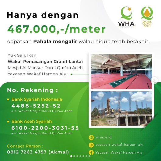 Gambar banner Wakaf Pembangunan Lantai Granit Masjid Almanshur Dayah Darul Quran Aceh 