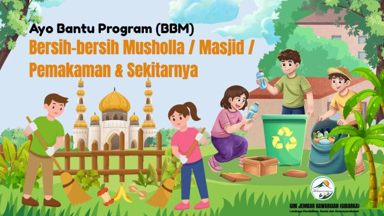 Banner program Ayo Bantu Program Bersih-bersih Musholla-Masjid-Makam (BBM) 