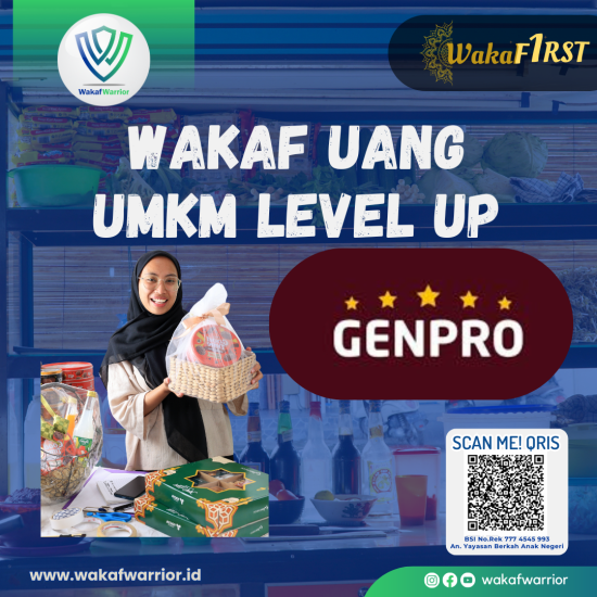 Banner program Wakaf Uang UMKM Level Up Genpro