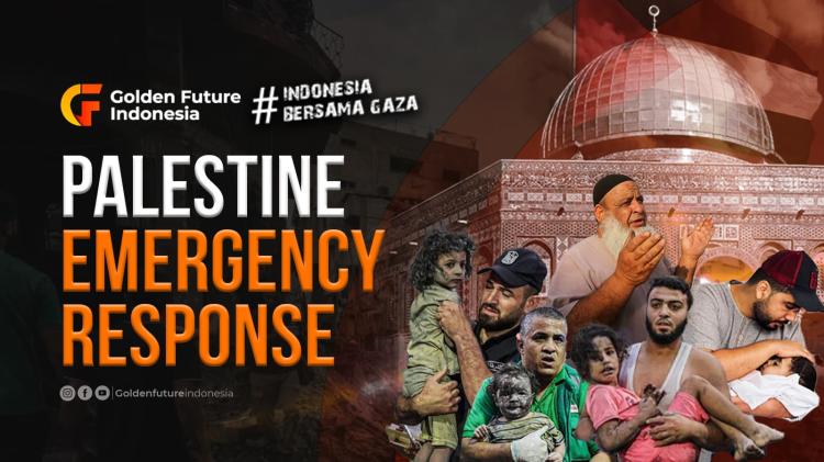 Banner program Palestina Emergency Response - Mari Bantu Ringankan Beban Saudara - Saudara Kita di Gaza