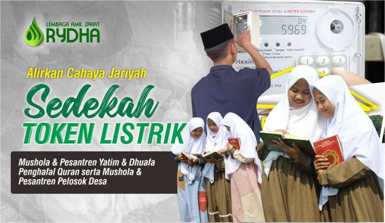 Banner program Sedekah Token Listrik untuk Mushola dan Pesantren Santri Yatim dan Dhuafa Hafizh Quran