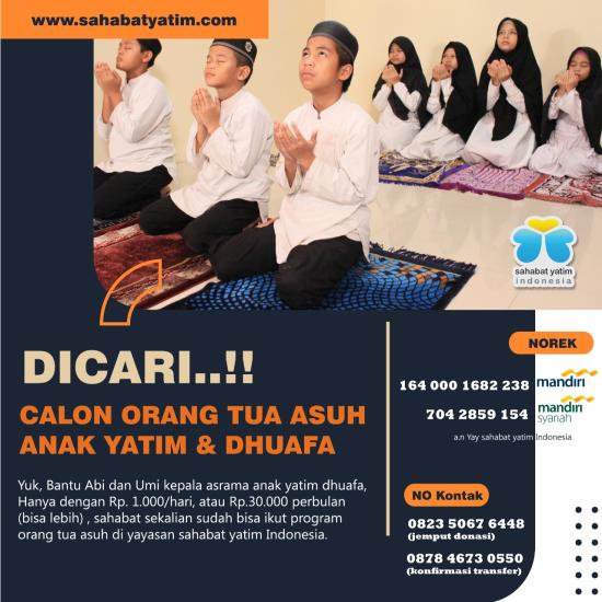 Gambar banner Dicari Calon Orang Tua Asuh Anak Yatim Dan Dhuafa Gambar banner Dicari Calon Orang Tua Asuh Anak Yatim Dan Dhuafa