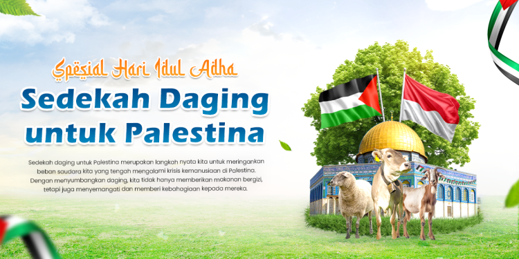 Gambar banner Mari Sedekah Daging untuk Palestina