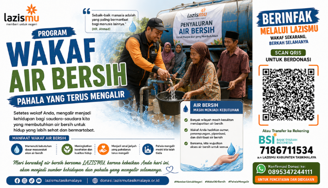 Banner program WAKAF AIR BERSIH, PAHALA YANG TERUS MENGALIR