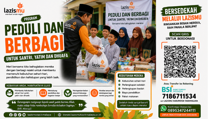 Banner program PEDULI DAN BERBAGI UNTUK SANTRI, YATIM DAN DHUAFA