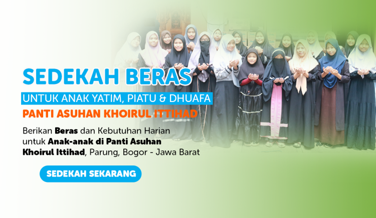 Banner program Sedekah Beras Untuk Kebutuhan Yatim, Piatu dan Dhuafa