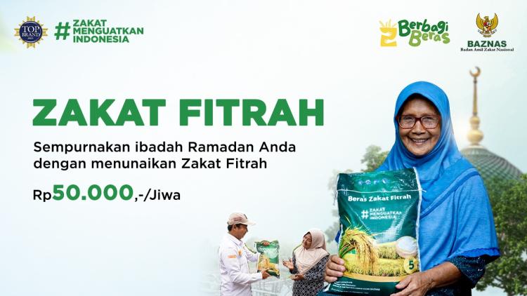 Banner program Zakat Fitrah BAZNAS x Berbagi Beras