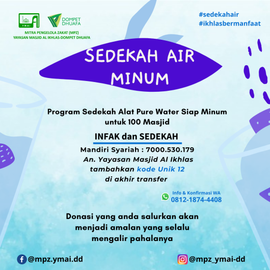 Banner program Sedekah alat air minum untuk 100 Masjid