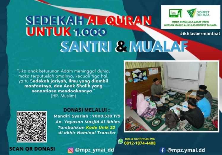 Banner program Sedekah 1000 Al Quran untuk Santri dan Muallaf