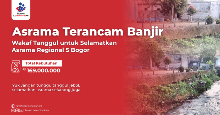 Banner program Infaq Wakaf Tanggul untuk Selamatkan Asrama Regional Bogor