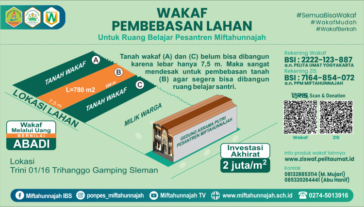 Banner program Wakaf Pembebasan Lahan Pesantren