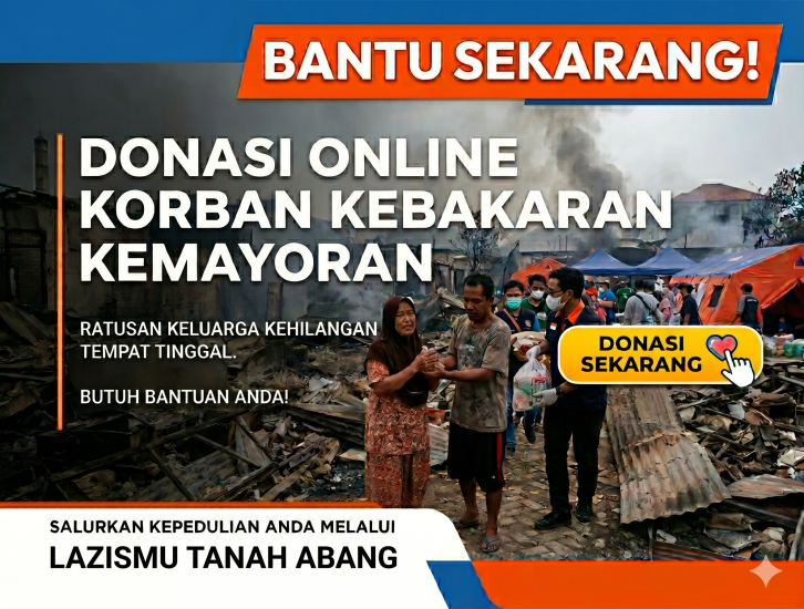 Banner program OPEN DONASI KORBAN KEBAKARAN KEMAYORAN