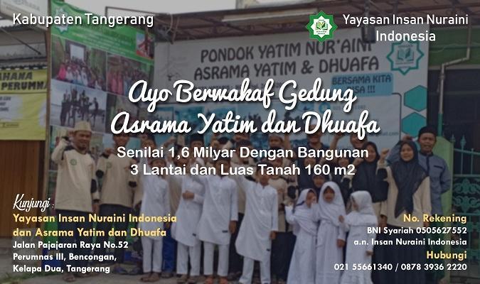 Banner program Ayo Berwakaf Gedung Asrama Yatim dan Dhuafa