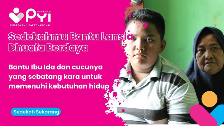 Banner program Bantu Ibu Ida, Lansia Dhuafa Tukang Urut Keliling